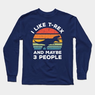 I Like T-Rex and Maybe 3 People, Retro Vintage Sunset with Style Old Grainy Grunge Texture Long Sleeve T-Shirt